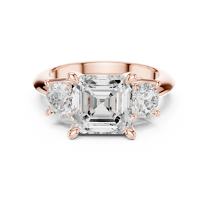 Anillo de Oro Rosa Sólido de 14K con Cuatro Puntas y Tres Diamantes, en Oferta, para Chicas - Product Image 1