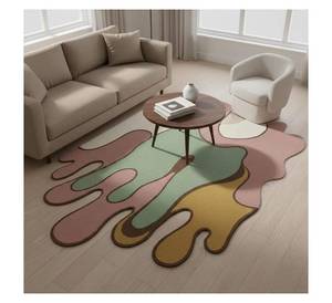 Alfombra hecha a mano con forma irregular personalizada, alfombra moderna abstracta con diseño de ondas para decoración minimalista de sala de estar, alfombra 3D con diseño de ondas. - Product Image 1