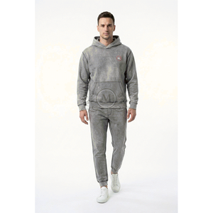 <b>Boys</b> Gray Hooded Tracksuit Full Sleeve Solid Color Casual Wear With Side Pockets Breathable Autumn Style 100% Cotton - Product Image 2