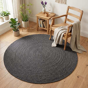 Tapis de salon rond en jute tressé noir de qualité supérieure, durable et personnalisé, fabriqué en Inde - Product Image 1