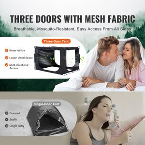 Tenda da letto a 3 porte oscurante 70% con zanzariera e tettoia traspirante in fibra da 0.43 pollici - Product Image 3