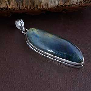 Collier pendentif en argent 925 avec labradorite, forme goutte d'eau, serti clos, pierre naturelle, style classique, unisexe, pour tous les jours - Product Image 2