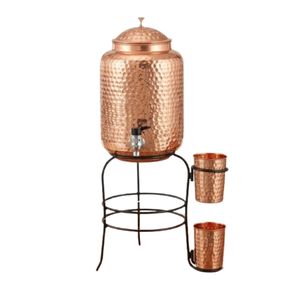 Wholesale Handcrafted Hammered Pure Copper <b>Water</b> Dispenser with Metal Stand and Matching Glasses Ayurveda Drinking Vessel - Product Image 1
