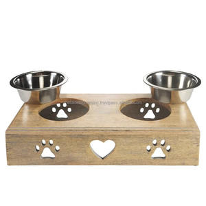 Comedero elevado de madera para perros de doble cena S/S, cuencos de comida para mascotas elevados, comederos con diseño de pata y corazón para comida y agua para perros y gatos - Product Image 4