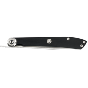 Cuchillo para carne de acero inoxidable con hoja afilada para rebanar, mango negro y funda de cuero para cortar carne de res en la mesa. - Product Image 2