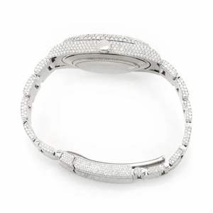 Montre de luxe en moissanite sertie de diamants, argentée, automatique, mécanique, style hip-hop, avec baguettes incrustées - Product Image 2