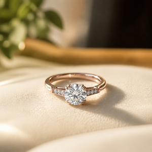 Anillo de Compromiso de Moissanita con Doble Punta, Corte Brillante Redondo, Chapado en Oro Amarillo, Anillo de Boda para Mujer - Product Image 3