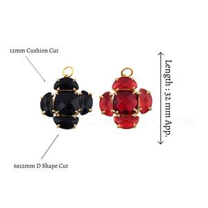 Nuevo componente de joyería: colgante con diseño de racimo de flores de ónix negro, corte cojín, chapado en oro de 18k, engastado con puntas. - Product Image 6