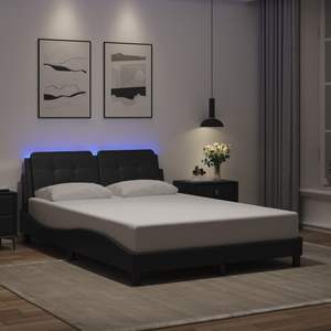 Cadre de lit rembourré noir Zadar avec LED 53,9''x74,8'' sans matelas - Product Image 5