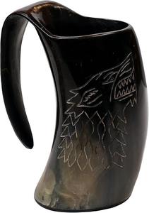 Mug en corne de buffle fait main, forme naturelle, thème animal sculpté, objet d'art de collection, artisanat buraq - Product Image 3