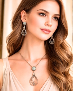 Round Shape 925 Sterling <b>Silver</b> Natural Gemstone Turquoise Necklace Earring <b>Set</b> Tassel Design Women's Wedding <b>Jewellery</b> - Product Image 1