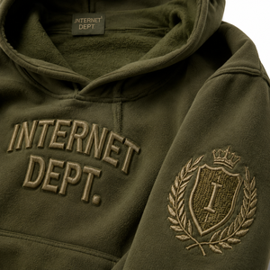 Sweat-shirt pour homme personnalisé en molleton de coton épais vert olive, avec impression 3D en relief, broderie de blason, coupe ample, OEM - Product Image 4