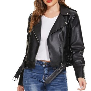 New Fashion <b>Long</b> Sleeve Autumn <b>Leather</b> <b>Jackets</b> for Ladies High Street Custom Design Regular Length Women <b>Leather</b> <b>Jacket</b> - Product Image 5