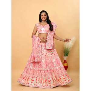 Vêtements de mariage de créateur Broderie de fils multicolores Lehenga Choli - Product Image 2