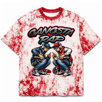 T-shirt surdimensionné personnalisé pour homme, tie-dye, vintage, blanc et rouge, effet délavé, avec motif de rappeur de dessin animé, graffiti hip-hop