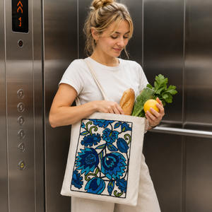 Sac fourre-tout de luxe en coton avec broderie Aari du Cachemire, fermeture éclair, écologique, portable, réutilisable, durable, sac de marché, sac à main pour femme, bureau - Product Image 4