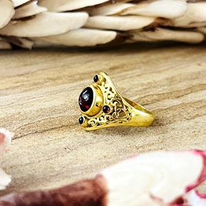 High Demand Boho Floral Garnet <b>Ring</b> Boho Brass Jewelry for Women 18k Gold Plated Vintage <b>Statement</b> <b>Ring</b> for Wholesale/OEM/ODM - Product Image 3