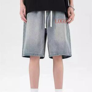 Wholesale Custom Baggy Cotton men Jean Shorts Street Wear Acid Wash Distressed Rhinestone Denim Shorts - Product Image 1