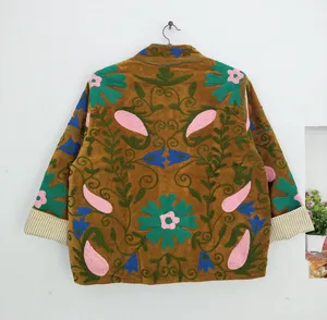 Chaqueta Boho Suzani Marrón Hecha a Mano con Bordado Floral Colorido, Abrigo de Manga Larga para Mujer, Otoño-Invierno - Product Image 3