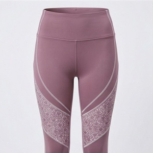 Leggings de Yoga de Cintura Alta y Corte Completo con Estampado Geométrico, Spandex, Nailon, Elasticidad en Cuatro Direcciones, Diseño de Costuras en Contraste - Product Image 1