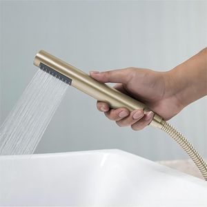 Miscelatore per vasca da bagno a pavimento in oro spazzolato ad alta portata con doccetta, rubinetteria moderna per vasca e doccia - Product Image 5