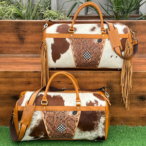 Bolsa de cuero de vaca con herramientas manuales de alta calidad personalizada, bolsa de lona a cuadros Vintage de gran capacidad para viajar durante la noche - Product Image 4