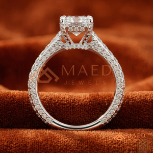 Elegant 925 Sterling <b>Silver</b> Radiant Cut <b>Solitaire</b> Diamond Engagement <b>Ring</b> with Pave Band for Women - Product Image 3