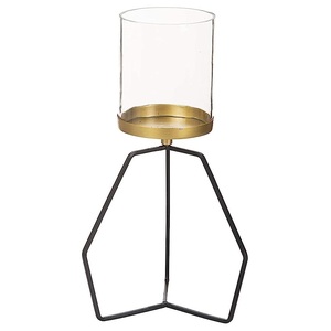 Bougeoir fait main de qualité supérieure en forme de triangle avec verre en bougeoir de couleur or fini martelé - Product Image 3