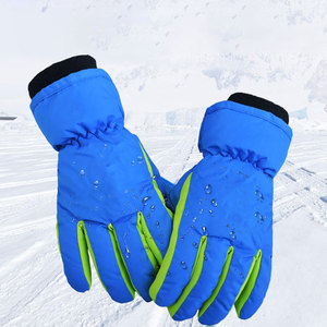 Blue Full Finger Ski <b>Gloves</b> with Yellow Accents Zipper Closure <b>Thermal</b> Insulated for Winter Outdoor Activities Unisex - Product Image 2