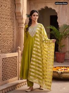 Designer <b>Kurti</b> Pant Set With Beads Embroidered Neck For Traditional <b>Indian</b> Pakistani Style Loose Fit - Product Image 2