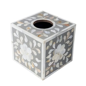 Caja de pañuelos cuadrada de nácar gris con diseño floral, perfecta para decoración de hogar de lujo, decoración elegante para mesa y habitaciones de invitados - Product Image 6