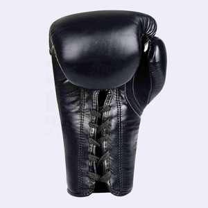 Gants de boxe de compétition à prix d'usine, gants de sparring MMA, gants de kick-boxing en cuir noir à lacets, prix d'usine - Product Image 4