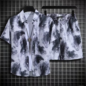 Ensemble de survêtement pour homme, en maille unie, respirant, léger, polyester/coton, manches courtes, coupe slim, short, été, décontracté, plage, streetwear - Product Image 6