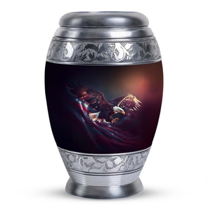 Patriotic US Flag Flying Eagle Pattern <b>Aluminium</b> Cremation Urn Premium Handcrafted Metal Memorial Funeral <b>Container</b> - Product Image 1