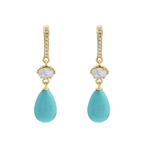 Ethnic Women Wear Handmade Solid 925 Sterling <b>Silver</b> Natural White Topaz & Turquoise Gemstone Drop <b>Dangle</b> <b>Earrings</b> Fine Jewelry - Product Image 4