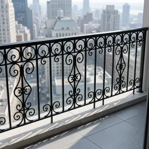 Balustrades de balcon traditionnelles en fonte avec un design orné de volutes, résistantes à la rouille, garde-corps mural - Product Image 3