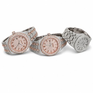 Reloj de lujo de primera calidad para hombre, de acero inoxidable, con diamantes, analógico, de cuarzo, con caja redonda y correa. - Product Image 5