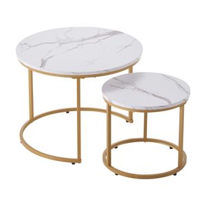 Tavoli laterali Vintage con punta di nidificazione tavolino da caffè 2 23.6 oro bianco struttura in metallo comodino per soggiorno camera da letto ufficio piccolo - Product Image 1