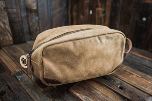 Retro Waxed Canvas Leather Toiletry Bag Custom Logo <b>Mens</b> Travel Shaving Dopp Kit Waterproof Cosmetic Organizer <b>Pouch</b> LCTB-0095D - Product Image 3