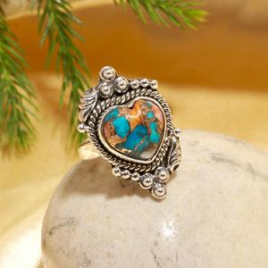 <b>Top</b> Quality Heart Shape Pink Spiny Oyster Turquoise 925 Sterling <b>Silver</b> Gemstone Handmade Jewelry Ring At Factory Price - Product Image 1