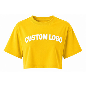 Custom Logo Women's <b>Crop</b> <b>Top</b> & Shorts Set <b>Yellow</b> Casual Summer Outfit Loose Fit Jersey Fabric Heat Transfer Printing - Product Image 2