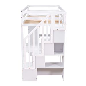 Letto a soppalco bianco singolo con cassetti contenitore, scrivania e scale, in legno, con mensole, per bambini - Product Image 6