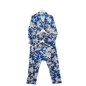 Conjunto de Pijama Floral Estampado Digital 100% Algodón Puro, Tejido de Punto Hecho a Mano, Cintura Elástica, Mangas Largas, Ropa de Dormir de Verano para Mujer - Product Image 1