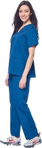 Blouse d'hôpital rose pour femmes, manches courtes, col en V, coton et polyester tissé, pour les professionnels de la santé - Product Image 3