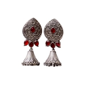 ARTSJEWELS Beautiful Designed Antique Oxidized <b>Silver</b> Ruby Cushion Cut Brass <b>Dangle</b> Bezel Set Wedding <b>Earrings</b> for Women - Product Image 1