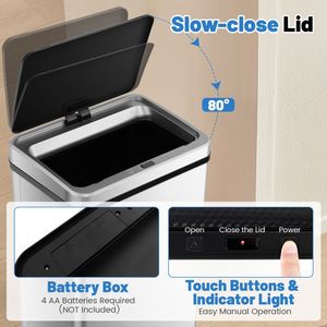 Cubo de Basura Inteligente con Sensor de Inducción, 13.2 Galones, Acero Inoxidable, con Tapa Fija y Cierre Suave para Oficina y Dormitorio - Product Image 6