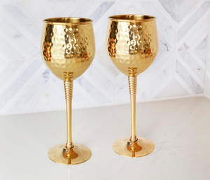 แก้วไวน์ทองเหลืองทำมือ แก้วดื่มทรงสูงแบบตีขึ้นรูป ดีไซน์หรูหราเคลือบทอง ภาชนะบนโต๊ะบาร์ แก้วเครื่องดื่มตกแต่ง - Product Image 4