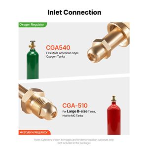 Ensemble de régulateurs oxygène-acétylène 0-4000 PSI et 0-500 PSI avec manomètres de soudage, entrée CGA 540/CGA 510 en acier - Product Image 2