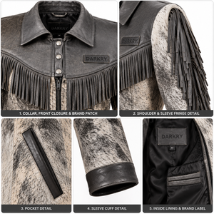 Proveedor de abrigos largos de piel de vaca moteada hechos a medida para mujer, con cuello de banda y broches ocultos. - Product Image 6