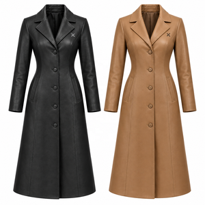 Manteau en cuir véritable pour femmes |   Gris Chameau Noir |   Fabricant OEM ODM |   Conception de qualité supérieure |   Vêtements en cuir | - Product Image 5